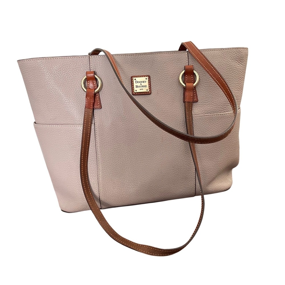 Dooney & Bourke Pebbled Leather Tote Light Pink Purple Brown‎ Trim Shoulder Bag